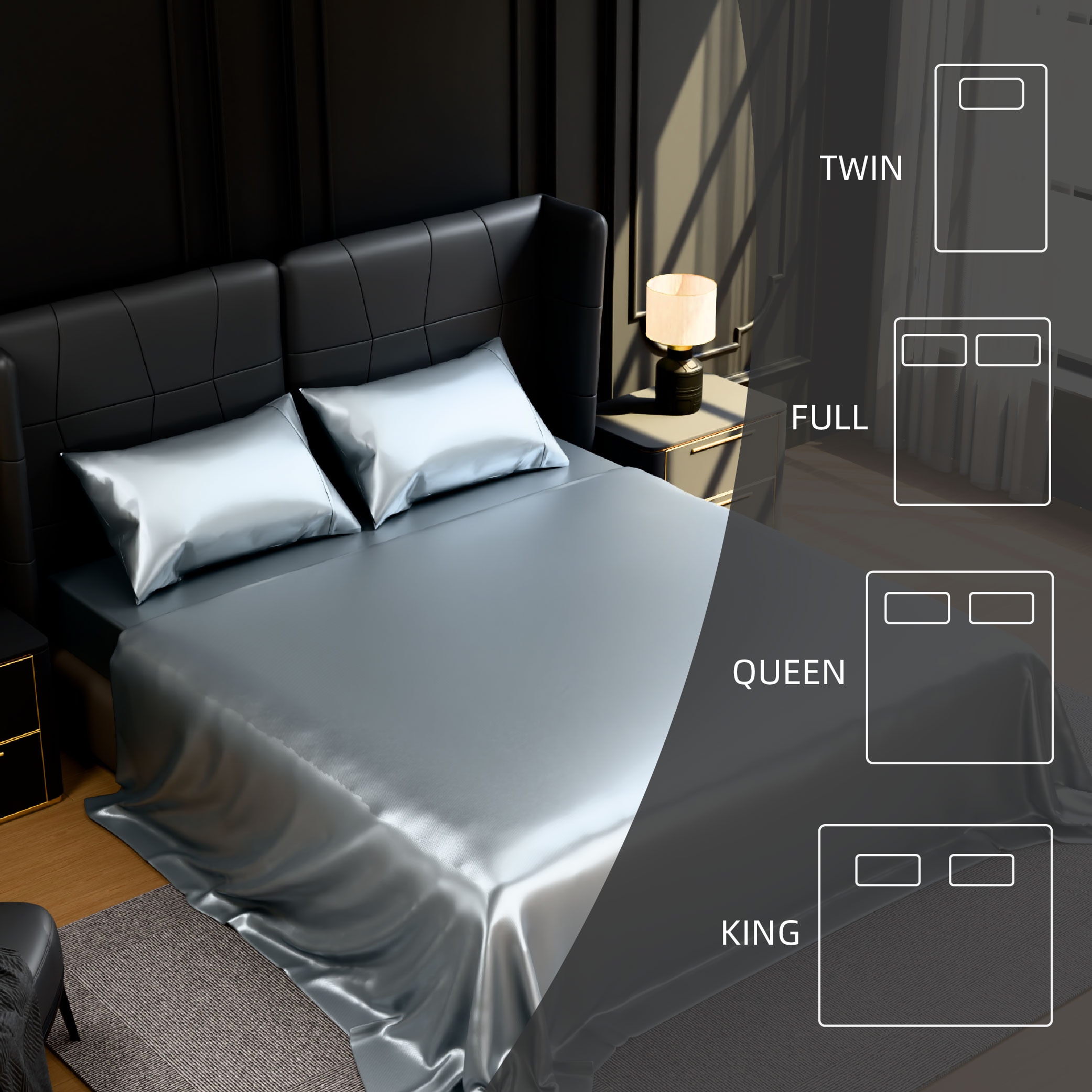 Satin Bed Sheets, King Size Sheets Set, 4 Pcs Silky Bedding Set With 15 Inches Deep Pocket For Mattress (King, Grey)_voghion.com